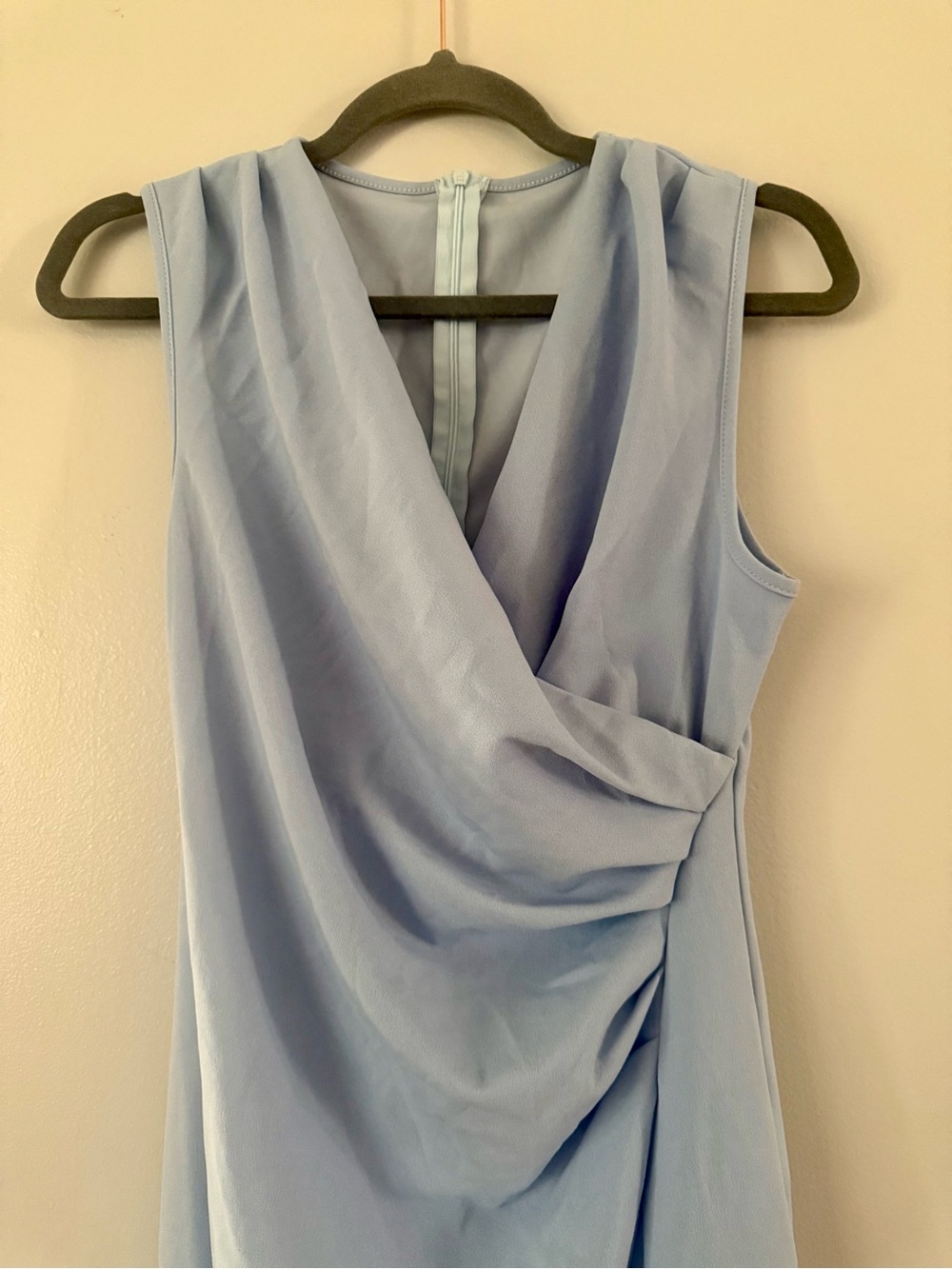 Gorglitter Light Blue Sleeveless Ruched Wrap Midi Dress Size Medium - Picture 2 of 4